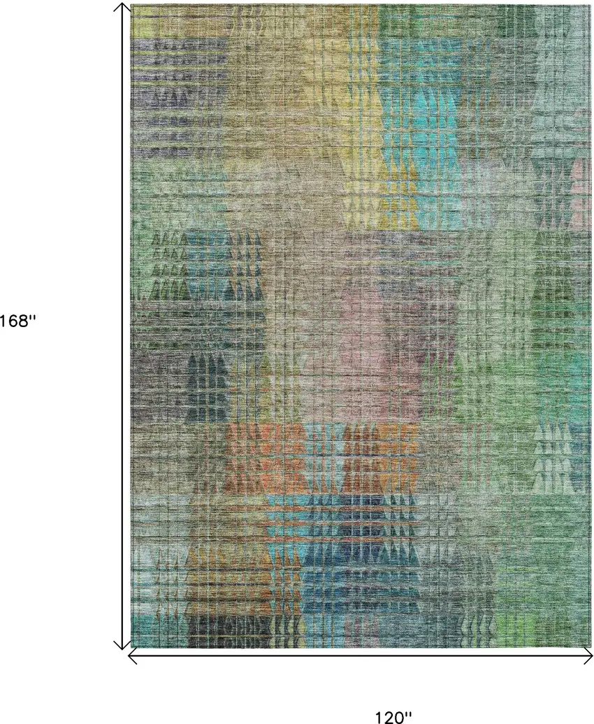 Green Gold And Teal Blue Abstract Washable Indoor Outdoor Area Rug Photo 3