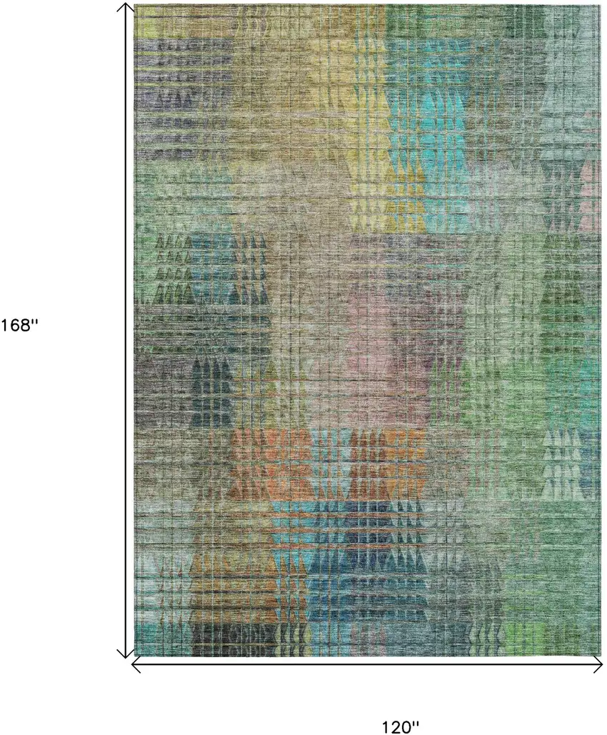 Green Gold And Teal Blue Abstract Washable Indoor Outdoor Area Rug Photo 3