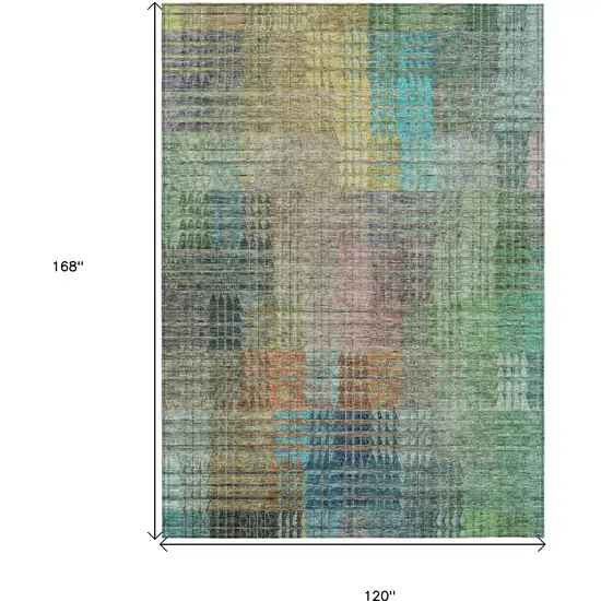 Green Gold And Teal Blue Abstract Washable Indoor Outdoor Area Rug Photo 3