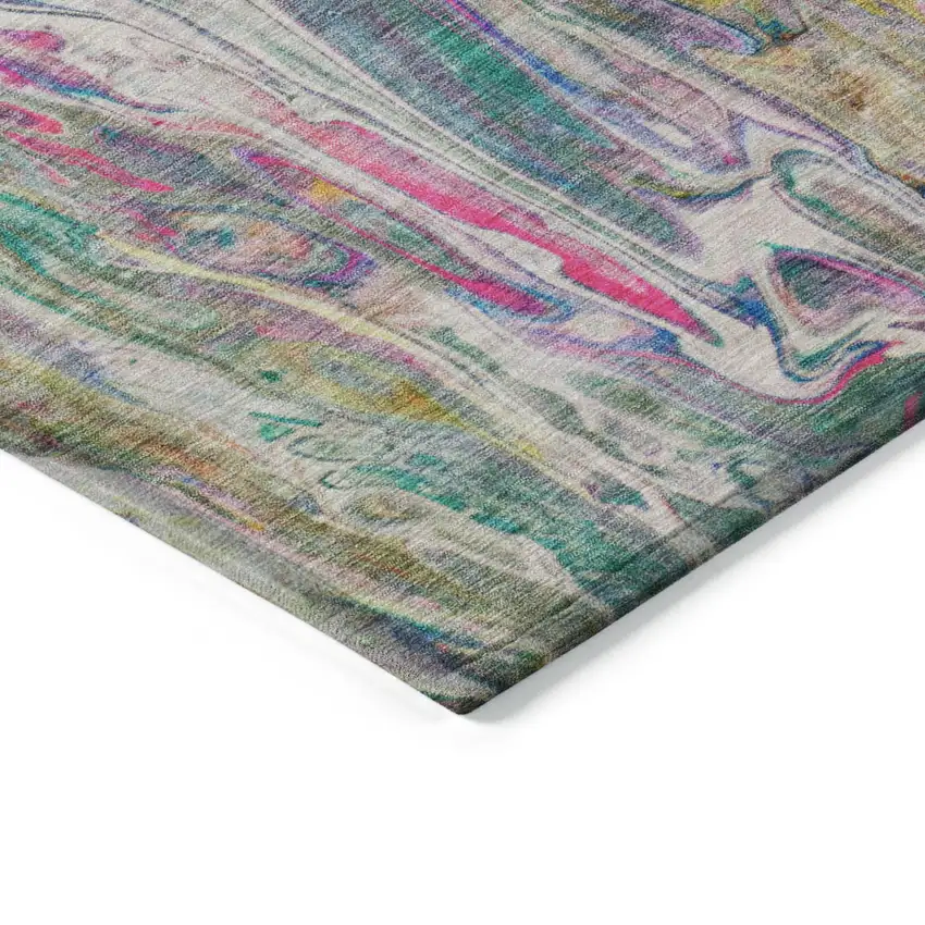 Green Gold And White Abstract Washable Indoor Outdoor Area Rug Photo 5