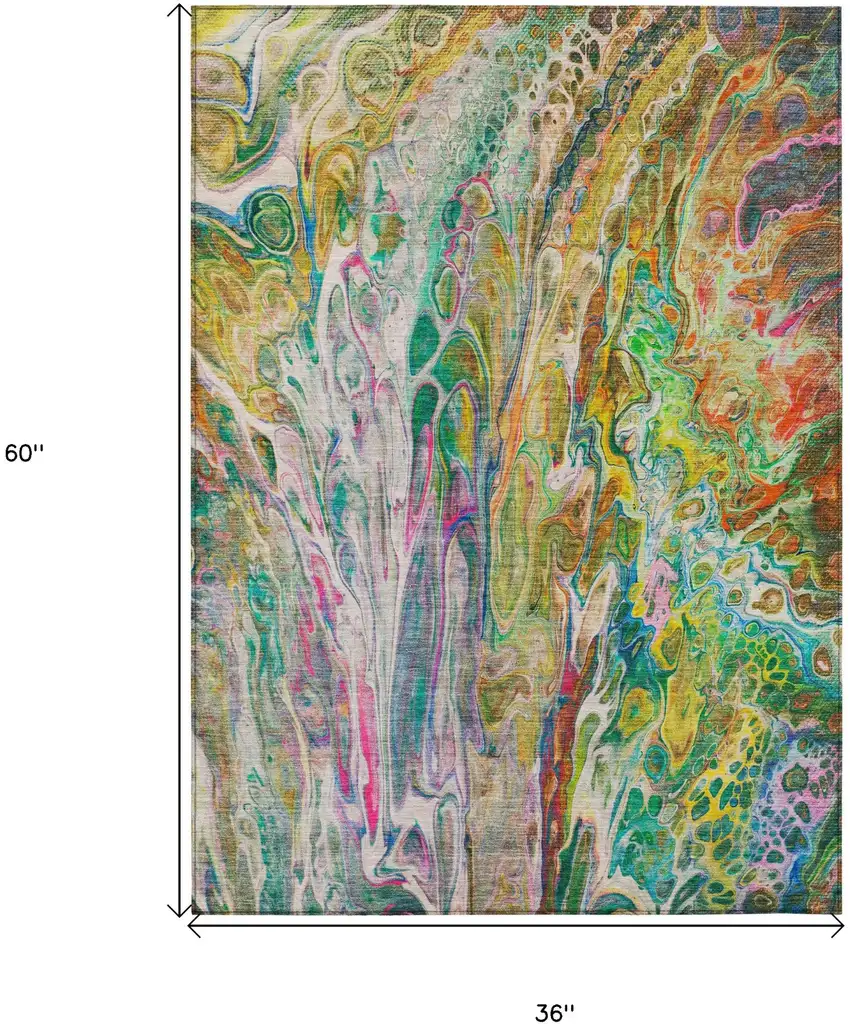 Green Gold And White Abstract Washable Indoor Outdoor Area Rug Photo 3