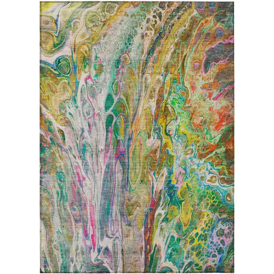 Green Gold And White Abstract Washable Indoor Outdoor Area Rug Photo 2