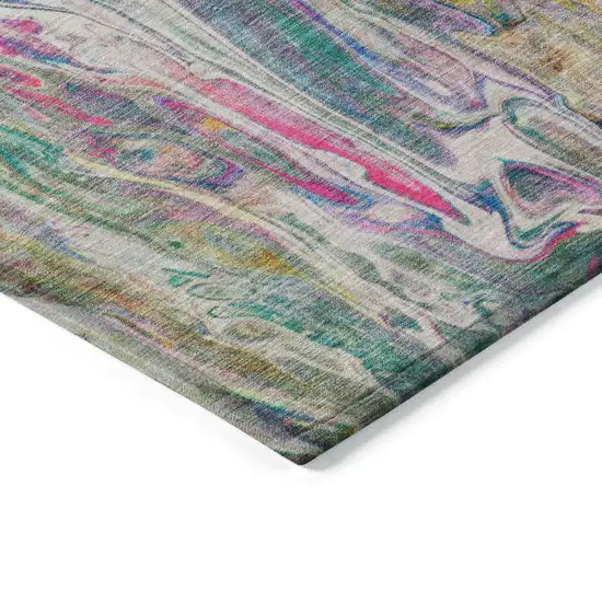 Green Gold And White Abstract Washable Indoor Outdoor Area Rug Photo 5