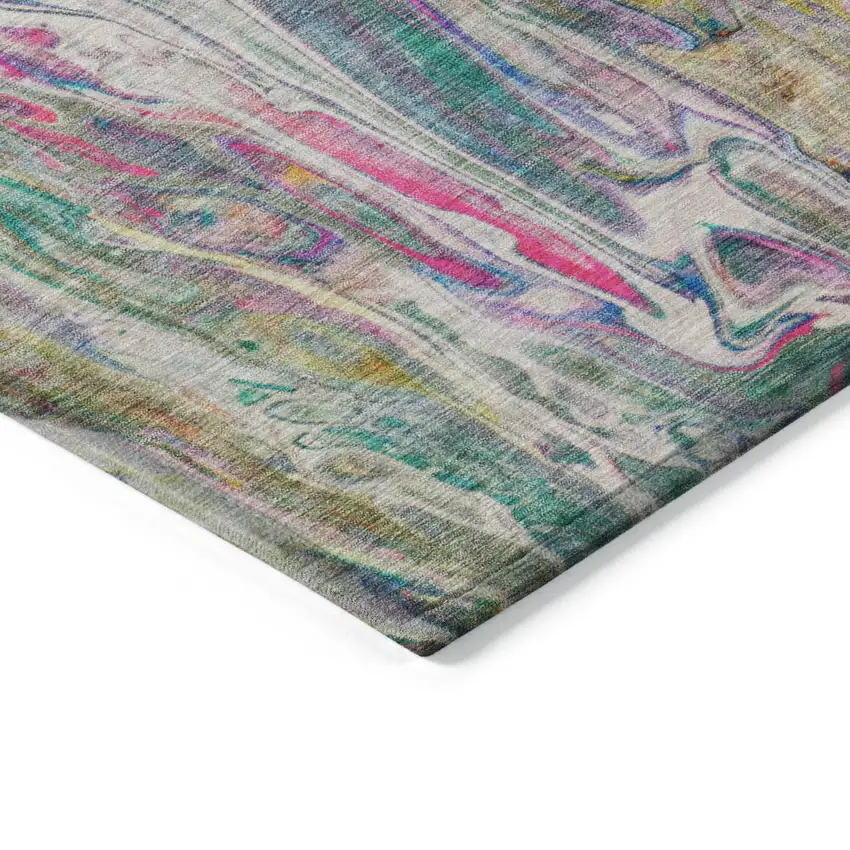 Green Gold And White Abstract Washable Indoor Outdoor Area Rug Photo 5