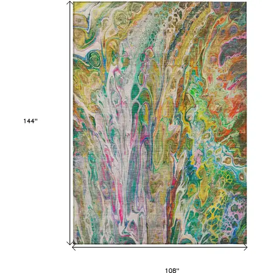 Green Gold And White Abstract Washable Indoor Outdoor Area Rug Photo 3