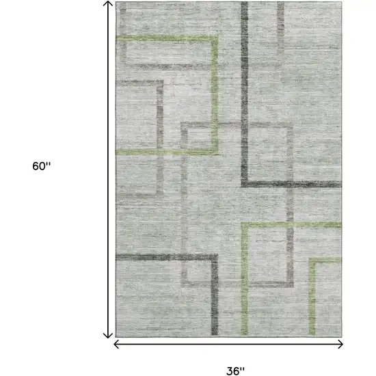 Green Gray And Blue Geometric Washable Area Rug With UV Protection Photo 3