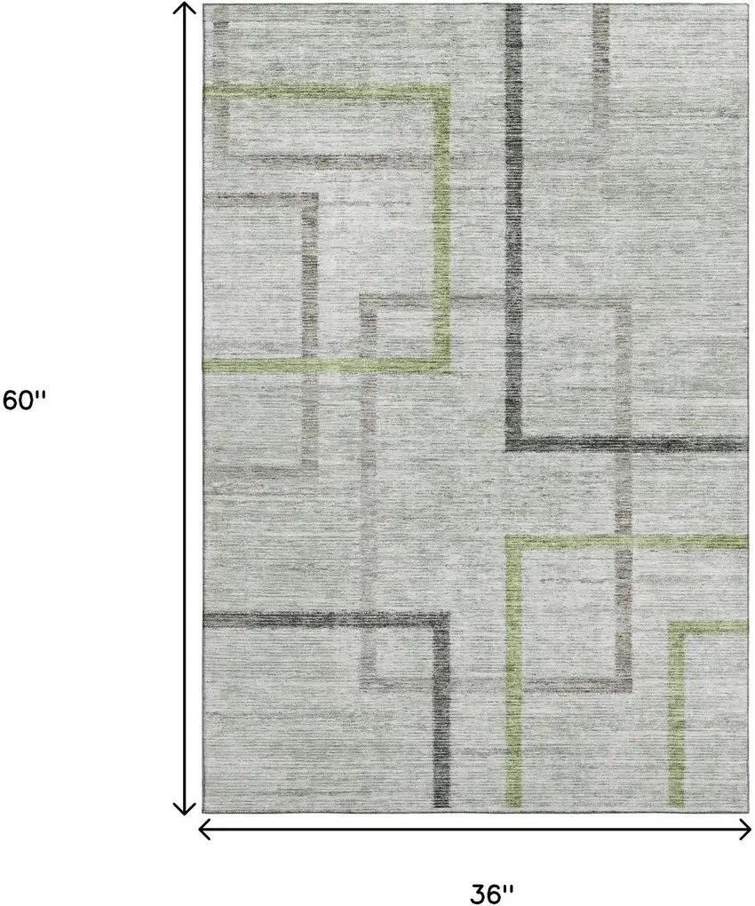 Green Gray And Blue Geometric Washable Area Rug With UV Protection Photo 3