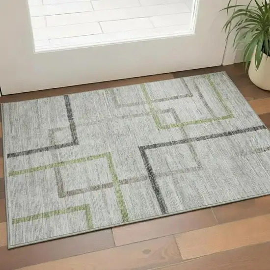 Green Gray And Blue Geometric Washable Area Rug With UV Protection Photo 1