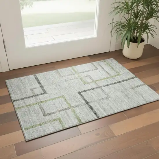 Green Gray And Blue Geometric Washable Area Rug With UV Protection Photo 2