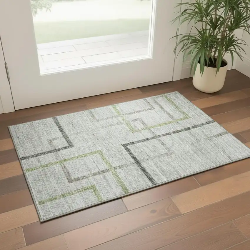 Green Gray And Blue Geometric Washable Area Rug With UV Protection Photo 2