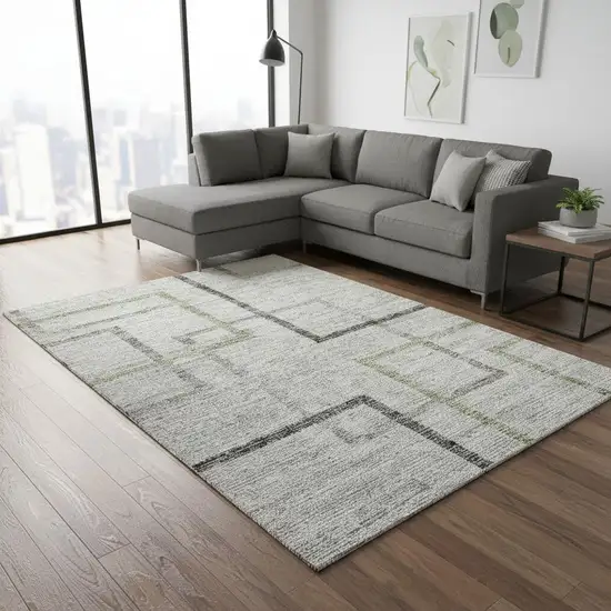 Green Gray And Blue Geometric Washable Area Rug With UV Protection Photo 2