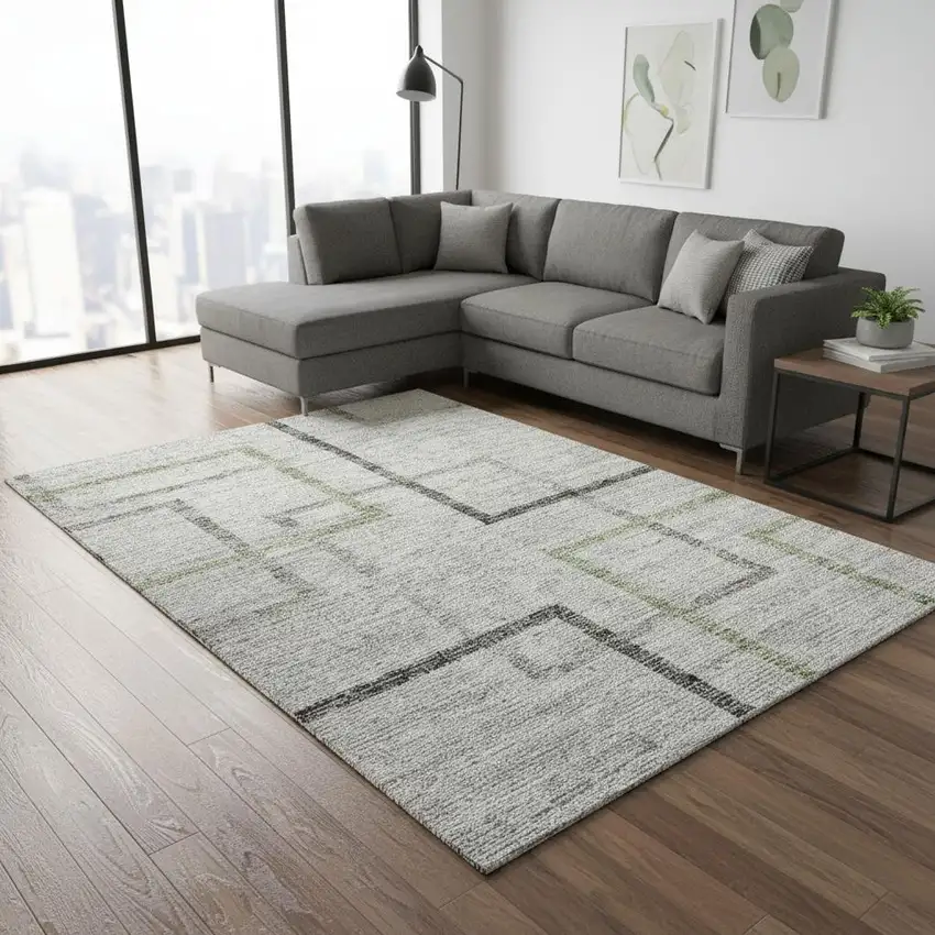 Green Gray And Blue Geometric Washable Area Rug With UV Protection Photo 2