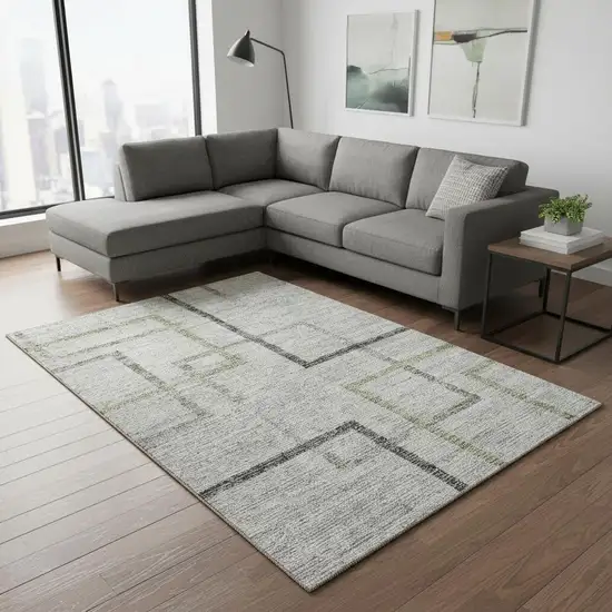 Green Gray And Blue Geometric Washable Area Rug With UV Protection Photo 2