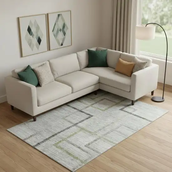 Green Gray And Blue Geometric Washable Area Rug With UV Protection Photo 1