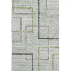 Photo of Green Gray And Blue Geometric Washable Area Rug With UV Protection