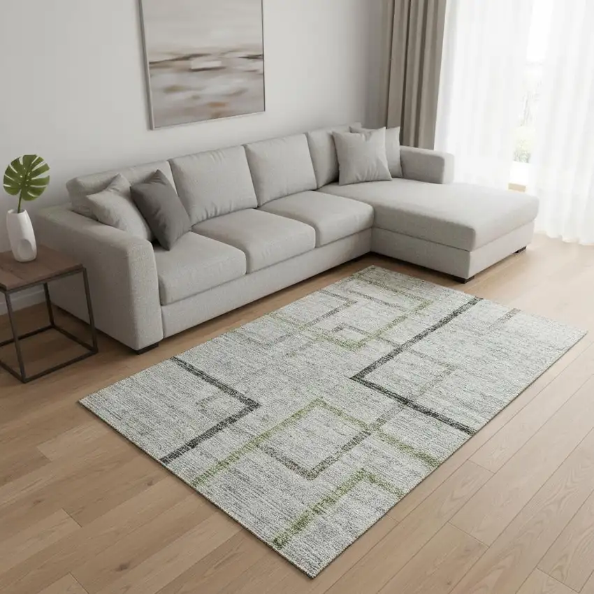 Green Gray And Blue Geometric Washable Area Rug With UV Protection Photo 2