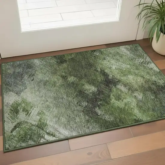 Green Gray And Charcoal Abstract Washable Area Rug With UV Protection Photo 1