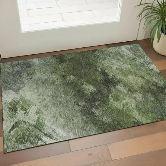 Green Gray And Charcoal Abstract Washable Area Rug With UV Protection Photo 2