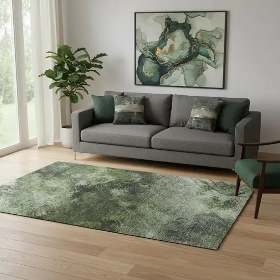 Green Gray And Charcoal Abstract Washable Area Rug With UV Protection Photo 1