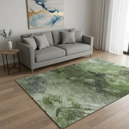 Green Gray And Charcoal Abstract Washable Area Rug With UV Protection Photo 2