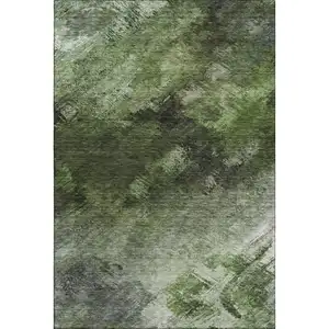 Photo of Green Gray And Charcoal Abstract Washable Area Rug With UV Protection