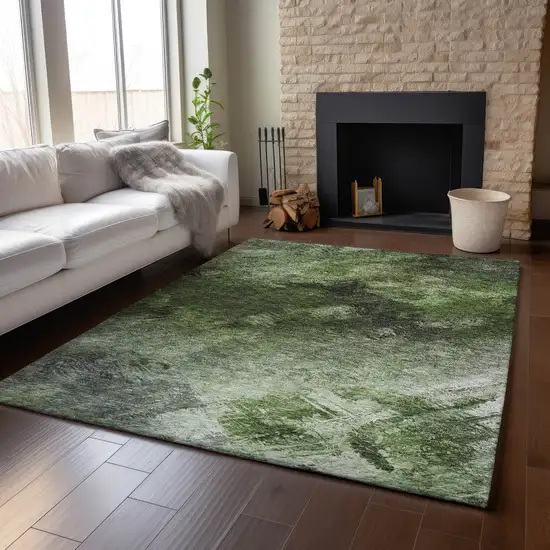 Green Gray And Charcoal Abstract Washable Area Rug With UV Protection Photo 4