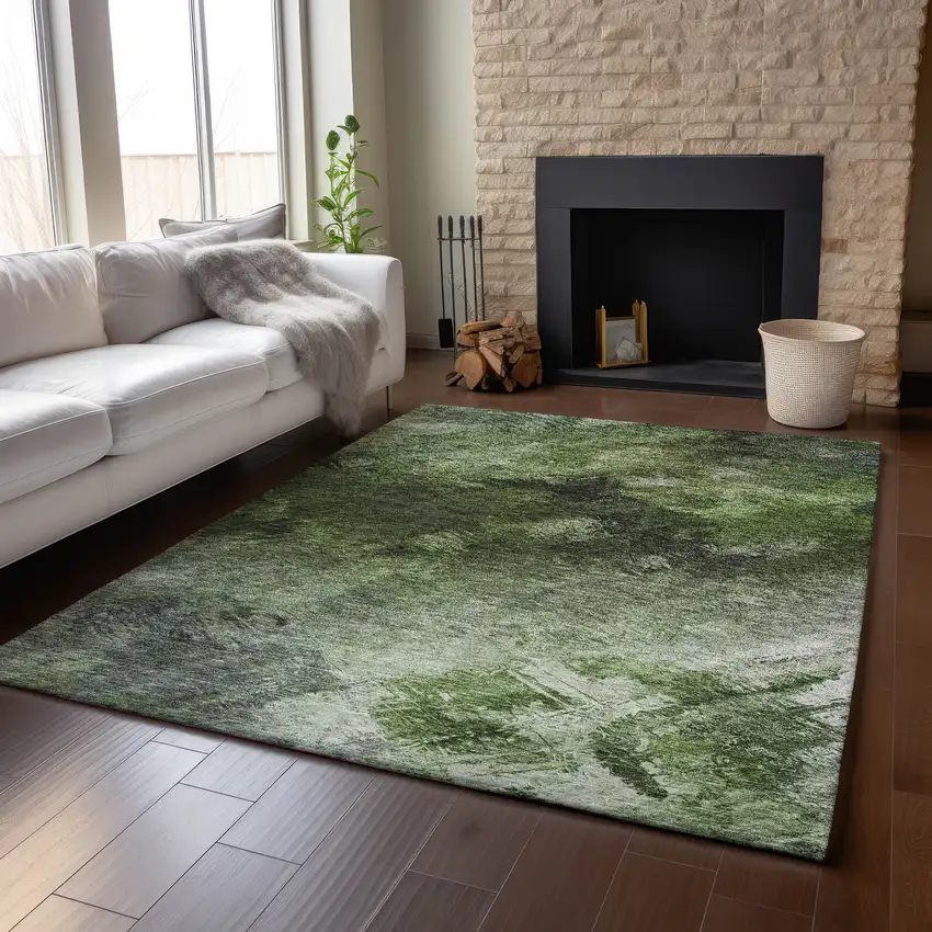 Green Gray And Charcoal Abstract Washable Area Rug With UV Protection Photo 4
