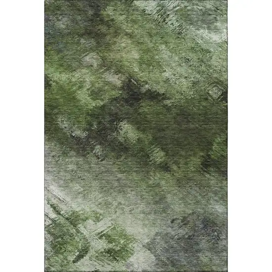 Green Gray And Charcoal Abstract Washable Area Rug With UV Protection Photo 3