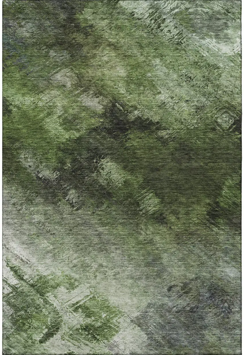 Green Gray And Charcoal Abstract Washable Area Rug With UV Protection Photo 3