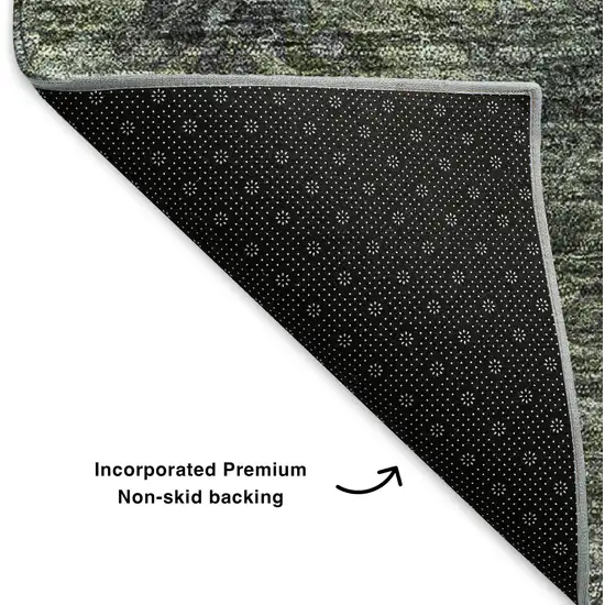 Green Gray And Charcoal Abstract Washable Area Rug With UV Protection Photo 7