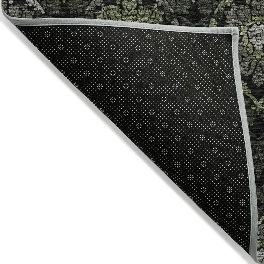 Green Gray And Charcoal Medallion Washable Indoor Outdoor Area Rug Photo 4