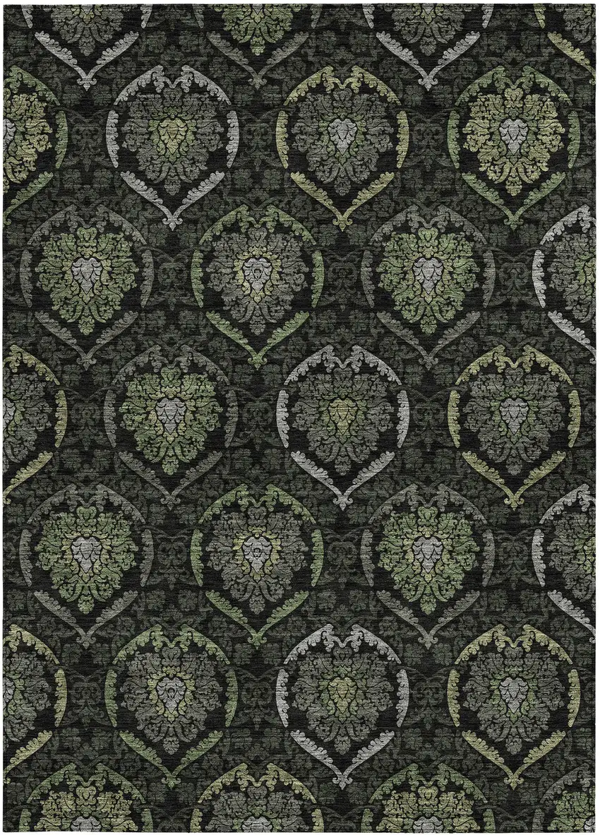 Green Gray And Charcoal Medallion Washable Indoor Outdoor Area Rug Photo 6