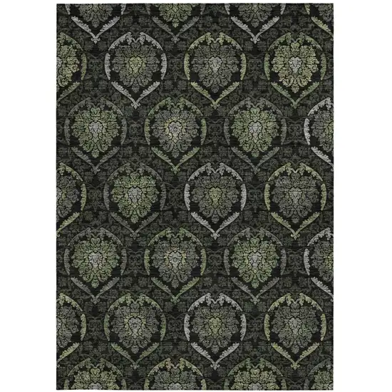 Green Gray And Charcoal Medallion Washable Indoor Outdoor Area Rug Photo 6