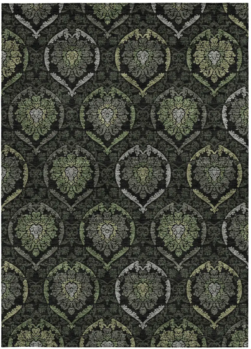 Green Gray And Charcoal Medallion Washable Indoor Outdoor Area Rug Photo 6