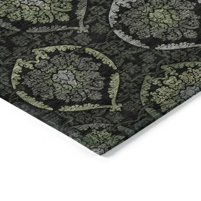 Green Gray And Charcoal Medallion Washable Indoor Outdoor Area Rug Photo 5