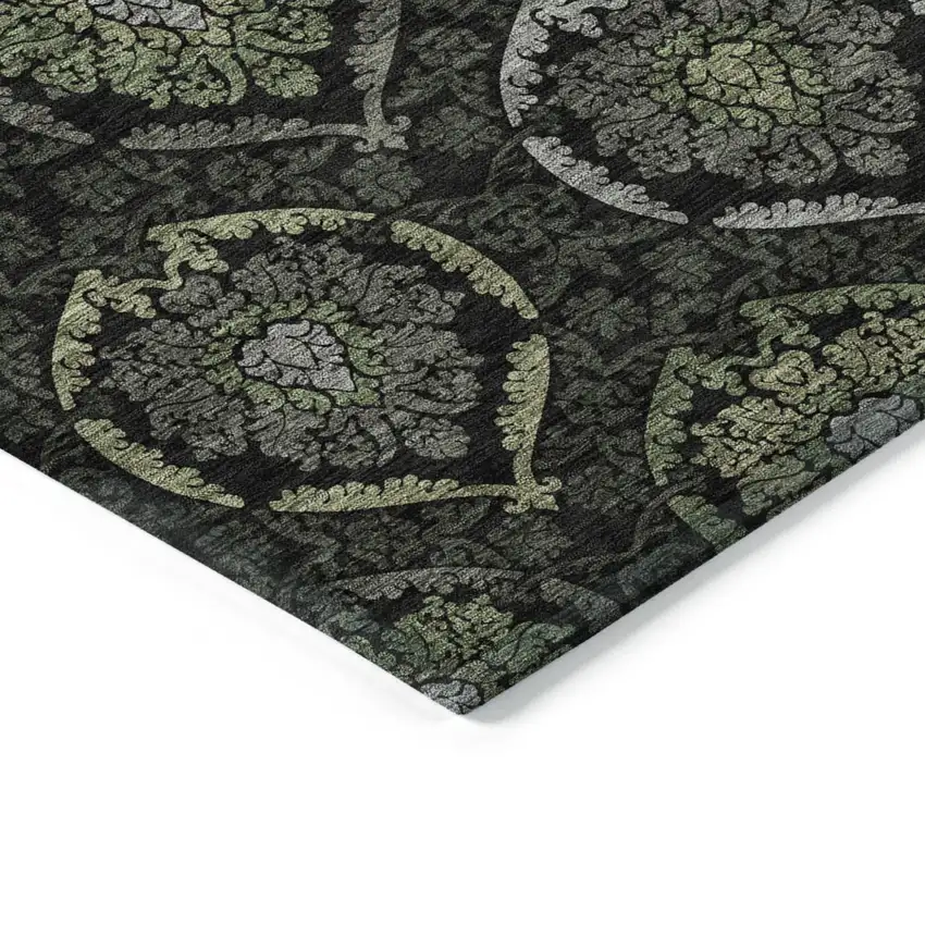 Green Gray And Charcoal Medallion Washable Indoor Outdoor Area Rug Photo 5