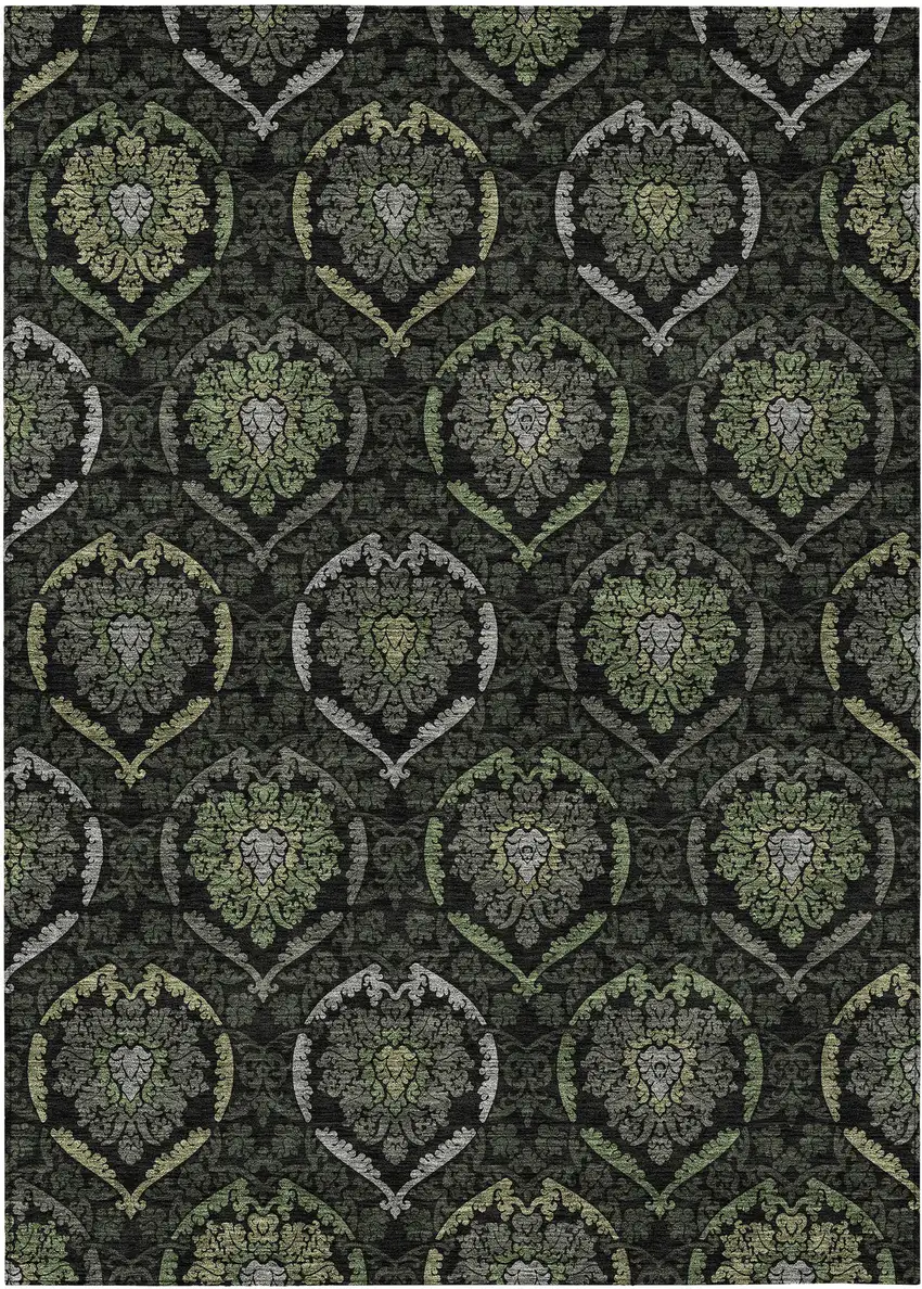 Green Gray And Charcoal Medallion Washable Indoor Outdoor Area Rug Photo 2