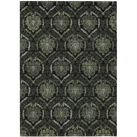 Green Gray And Charcoal Medallion Washable Indoor Outdoor Area Rug Photo 2