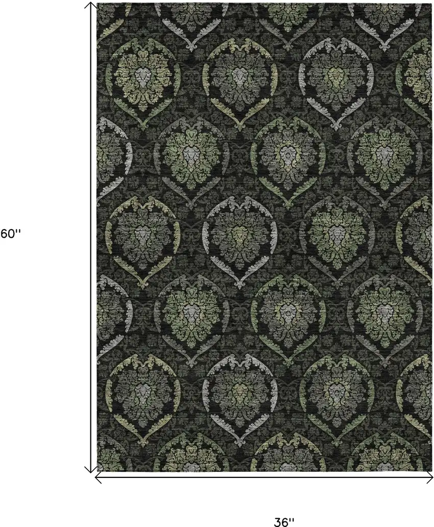 Green Gray And Charcoal Medallion Washable Indoor Outdoor Area Rug Photo 3