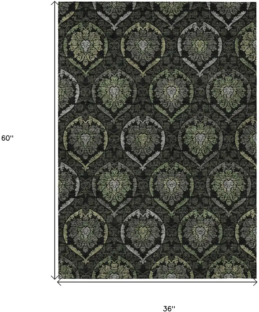 Green Gray And Charcoal Medallion Washable Indoor Outdoor Area Rug Photo 3