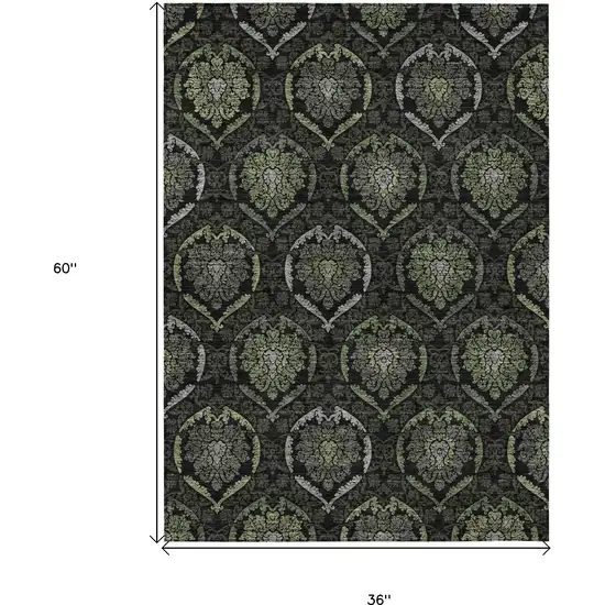 Green Gray And Charcoal Medallion Washable Indoor Outdoor Area Rug Photo 3