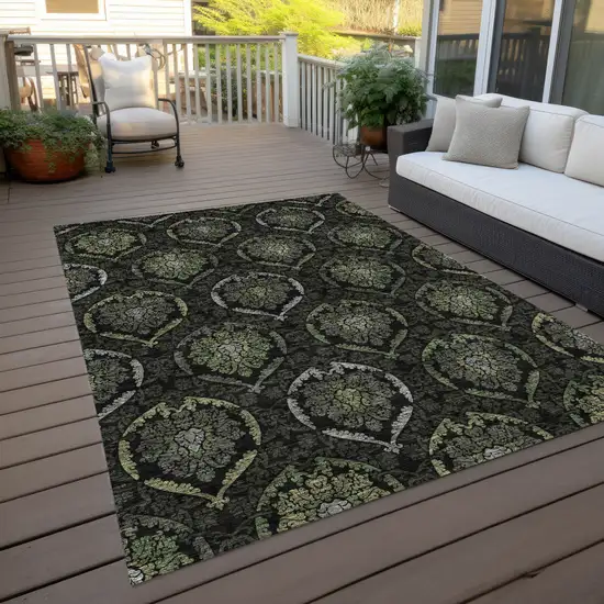 Green Gray And Charcoal Medallion Washable Indoor Outdoor Area Rug Photo 9