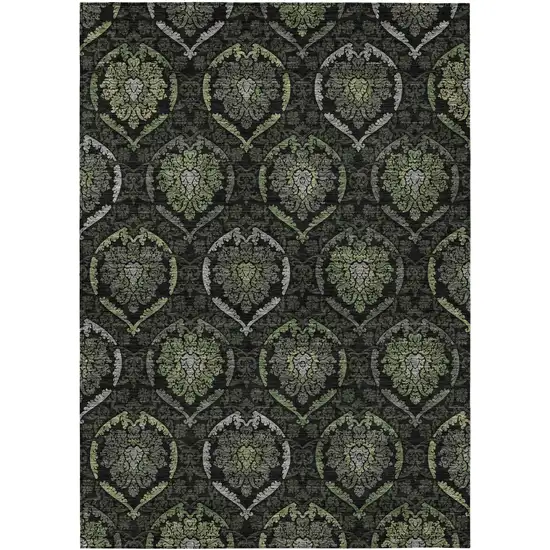 Green Gray And Charcoal Medallion Washable Indoor Outdoor Area Rug Photo 2