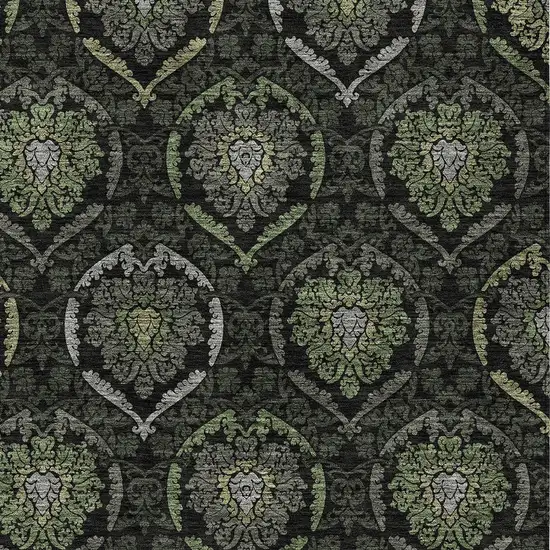 Green Gray And Charcoal Medallion Washable Indoor Outdoor Area Rug Photo 6