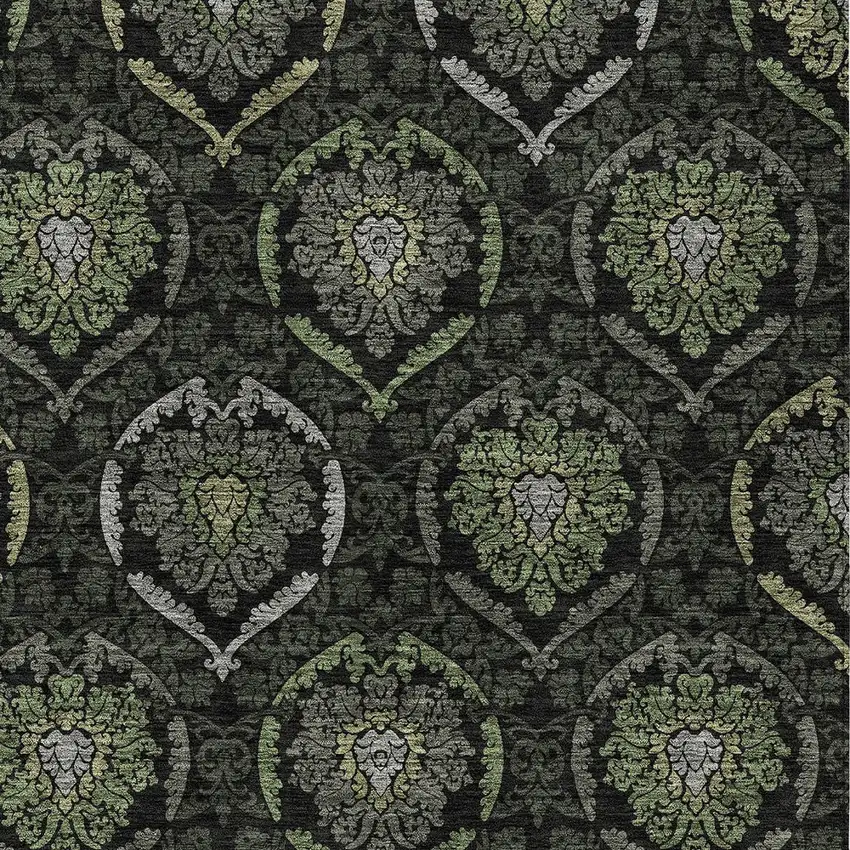 Green Gray And Charcoal Medallion Washable Indoor Outdoor Area Rug Photo 6