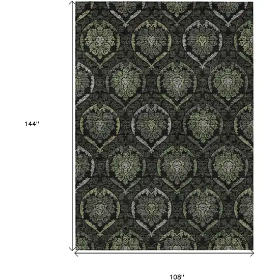 Green Gray And Charcoal Medallion Washable Indoor Outdoor Area Rug Photo 3