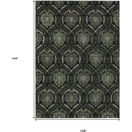 Green Gray And Charcoal Medallion Washable Indoor Outdoor Area Rug Photo 3