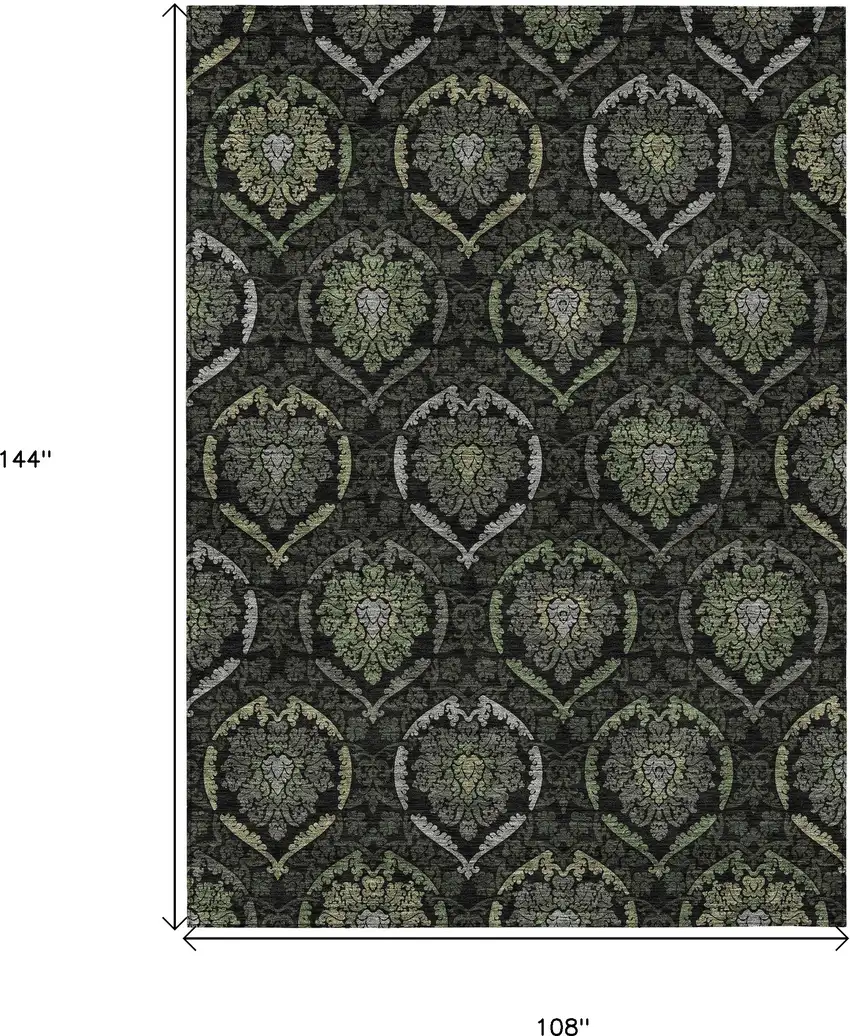 Green Gray And Charcoal Medallion Washable Indoor Outdoor Area Rug Photo 3