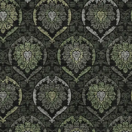 Green Gray And Charcoal Medallion Washable Indoor Outdoor Area Rug Photo 6