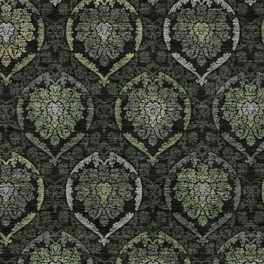 Green Gray And Charcoal Medallion Washable Indoor Outdoor Area Rug Photo 6
